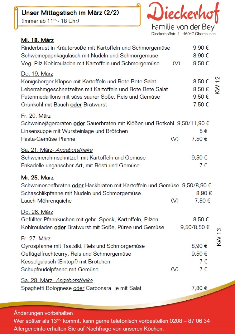 unsere wechselnden Mittagstischangebote